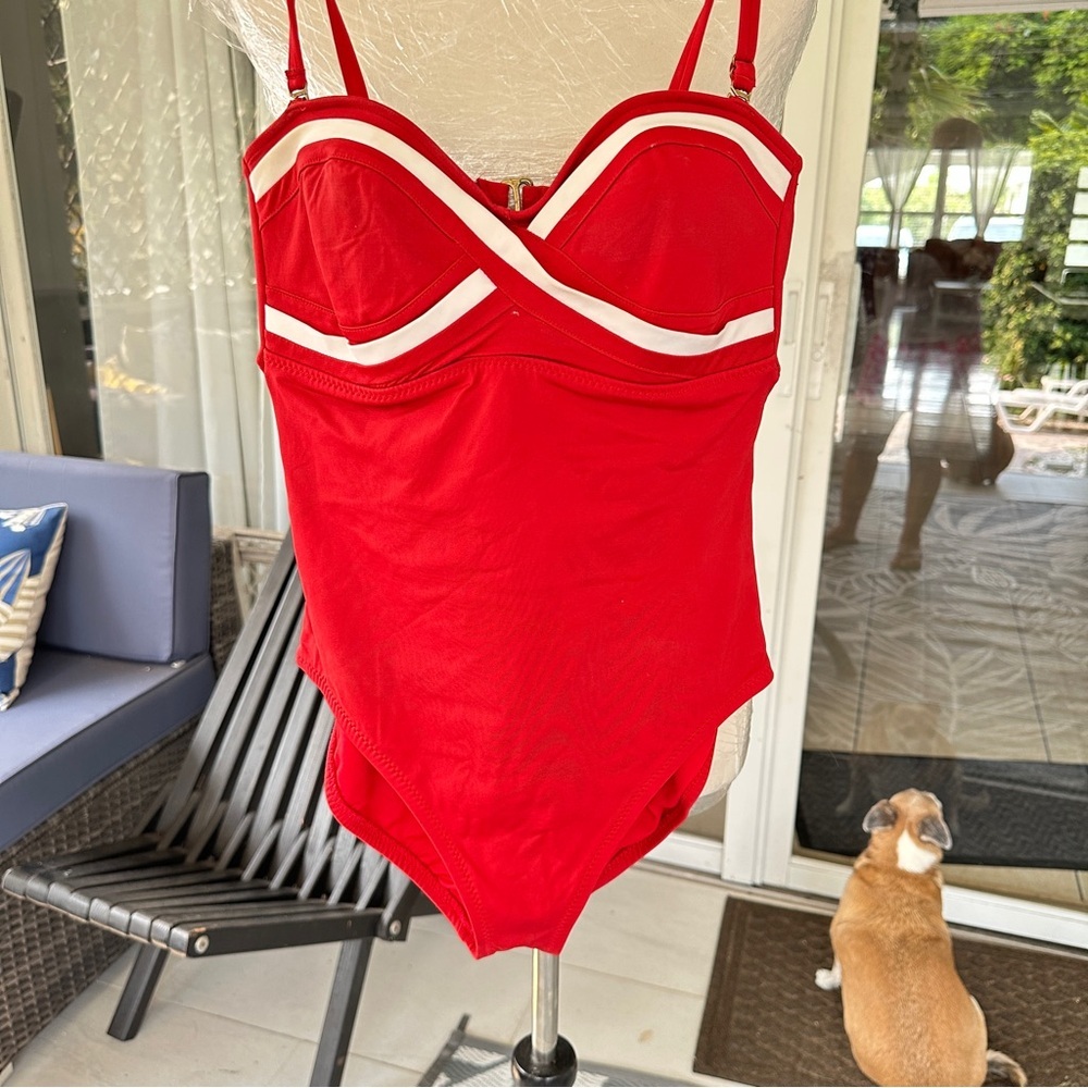 Anne Cole Red One-Piece Swimsuit with White Trim